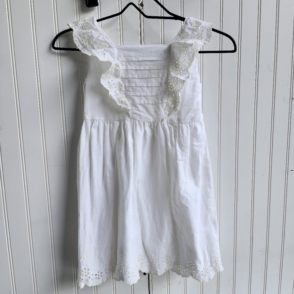 Gymboree Girls 6 White Sleeveless Sundress Eyelet Flutter Prairie Linen Cotton